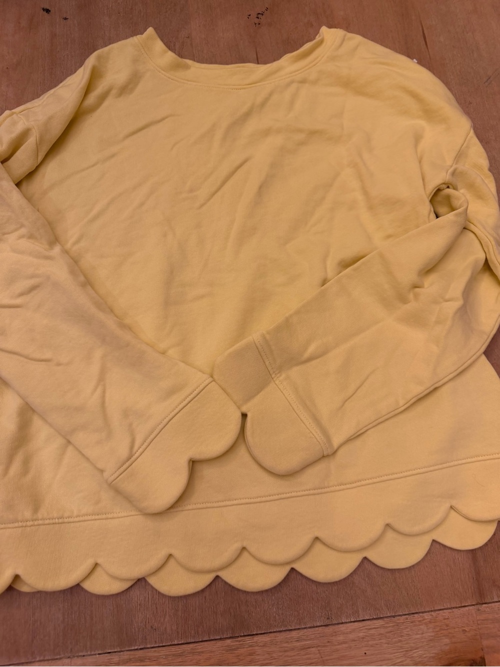 Talbots Scallop-Hem Crewneck Sweatshirt — Pale Yellow